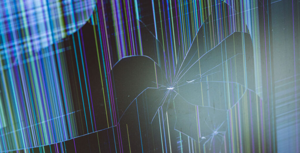 アニメ『グノーシア』１６話「真実」感想まとめ記事エンディング用  液晶画面にバグが発生したPCモニターの写真